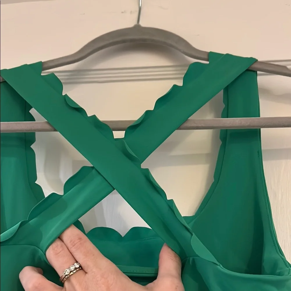 Emerald Green Scalloped Halter Mini Athletic Style Dress built in shorts - Picture 7 of 8